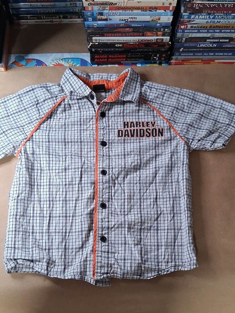 Harley-Davidson Kids White Plaid Button-Up Shirt with Orange Trim